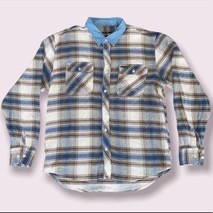 Brixton - Bowery Stretch L/S Crossover Flannel - (Color) Gravel - Size (Large)